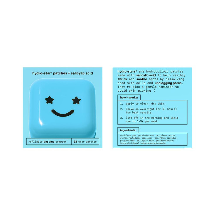 Starface HydroStar Salicylic Acid Patches Big Blue Compact Helps Unclog Pores and Shrink Spots Absorb Fluid and Reduce R
