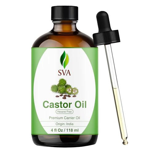 SVA Castor Seed Oil 4 Fl Oz 100 Natural Cold Pressed Castor Oil for Face Skin Care Hair Care Scalp Massage Body Massage