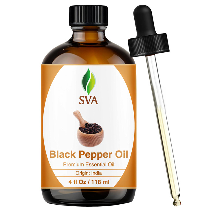 SVA Black Pepper Essential Oil 4 Fl Oz 100 Natural Black Pepper Oil for Diffuser Hair Care Face Skin Care Aromatherapy S