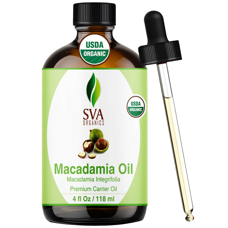 SVA Macadamia Seed Oil Organic 4 Fl Oz 100 Natural Cold Pressed Organic Macadamia Oil for Face Skin Care Hair Care Scalp