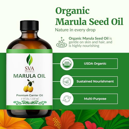 SVA Organic Marula Seed Oil 4 Fl Oz 100 Natural Cold Pressed Virgin Marula Oil Organic for Face Skin Care Hair Care Scal