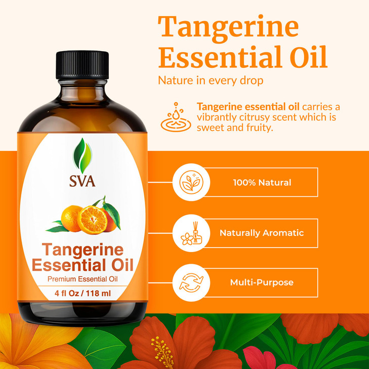 SVA Tangerine Essential Oil 4 Fl Oz 100 Natural Tangerine Oil for Diffuser Hair Care Face Skin Care Aromatherapy Scalp a