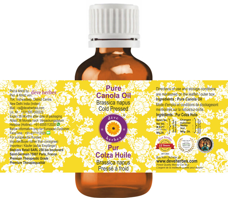 dve herbes Canola Oil Brassica napus Cold Pressed Pure Natural Undiluted For Diluting Essential oils For Skin Massage No