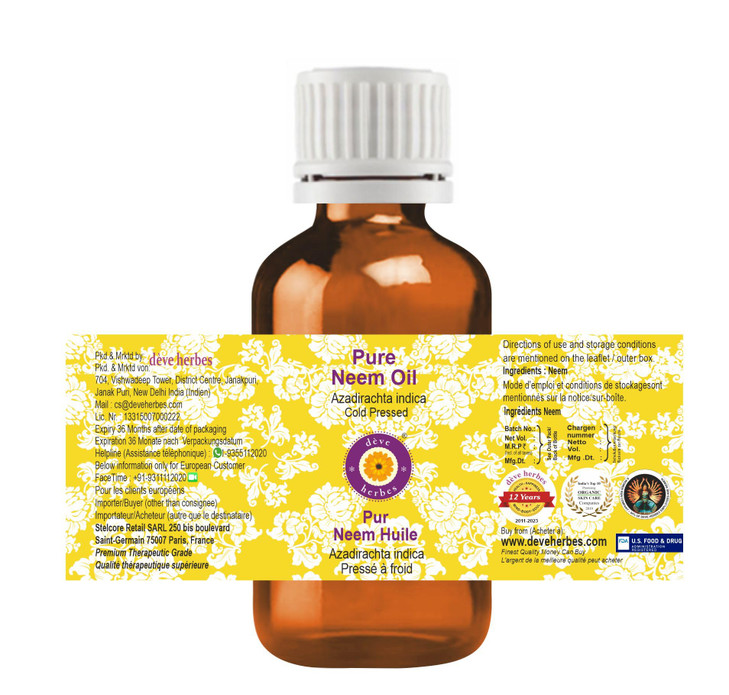 Deve Herbes Neem Oil Azadirachta Indica with Glass Dropper Cold Pressed Pure Natural Undiluted for Diluting Essential Oi