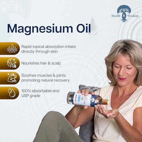 Health Wisdom Pure Magnesium Oil Topical Muscle Joint Relief Natural and Pure Skin Moisturizer Enhanced Absorption 12 fl