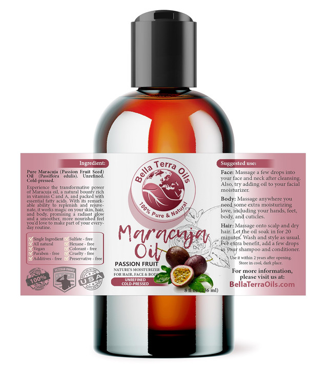 Bella Terra Oils Maracuja Passion Fruit Oil 8 oz A Symphony of BVitamins Antioxidants Immerse in The Luxury of Silky Sof