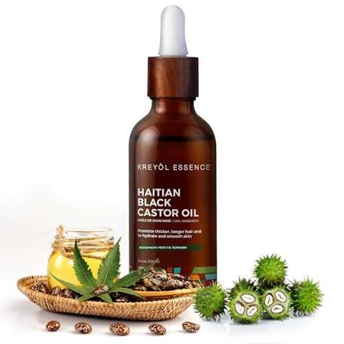 Kreyol Essence Haitian Black Castor Oil for Skin and Hair Glass Bottle Cold Pressed Castor Oil FullerLooking Hair Hexane