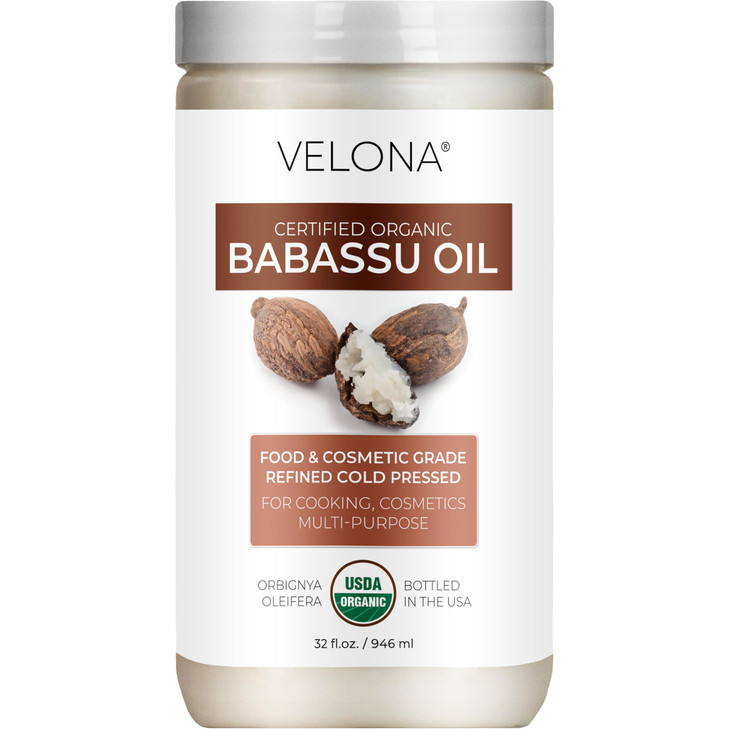 velona Babassu Oil USDA Certified Organic 32 Fl Oz 100 Pure and Natural Carrier Oil Refined Cold Pressed Face Hair Body