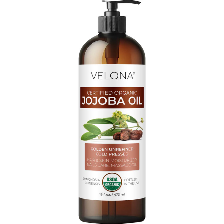 velona Jojoba Oil USDA Certified Organic 16 fl oz With Pump 100 Pure and Natural Golden Unrefined Cold Pressed Hexane Fr