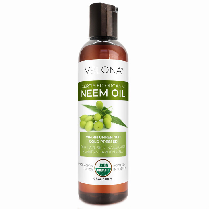 velona Neem Oil USDA Certified Organic 4 Fl Oz 100 Pure and Natural Carrier Oil Virgin Unrefined Cold Pressed Hair Body