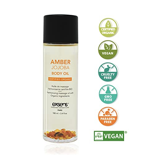 EXSENS Amber Jojoba Crystal Infused Moisturizing Body Oil Great for Skin Hair Certified Organic Vegan Paraben Free Non G