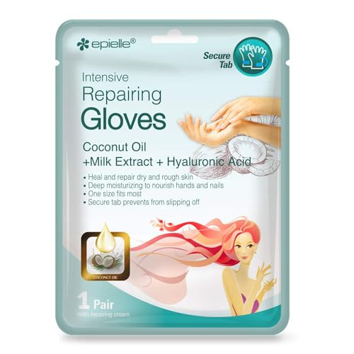 Epielle Intensive Repairing Hand Mask 6 Pairs Renew and Soften with Coconut Oil Milk Extract Deep Moisturizing Gloves fo
