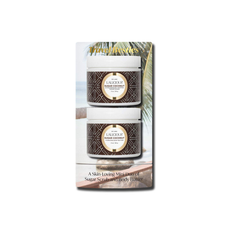 LaLicious Sugar Coconut Travel Besties Set 2Piece Gift Set Includes TravelSize Whipped Sugar Scrub Hydrating Body Butter