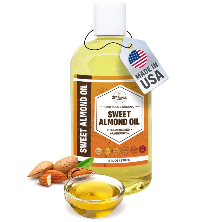 ORGANIC SWEET ALMOND OIL 8 oz Premium Cold Pressed Unrefined 100 Pure Sweet Almond Oil for Skin Face Hair Soap Making Ca