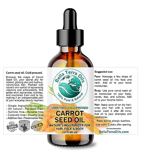 Bella Terra Oils Organic Carrot Seed Oil 2 oz ColdPressed Elixir Abundant in Vitamin A E BetaCarotene Richness Ideal for