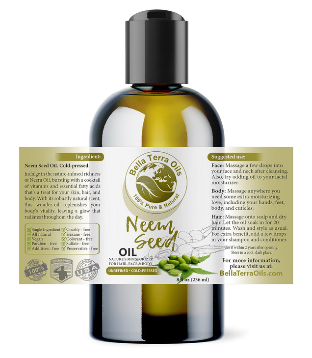 Bella Terra Oils Organic Neem Seed Oil 8oz Embrace Organic Neems Richness Packed with Azadirachtin Nimbolide Elevate You