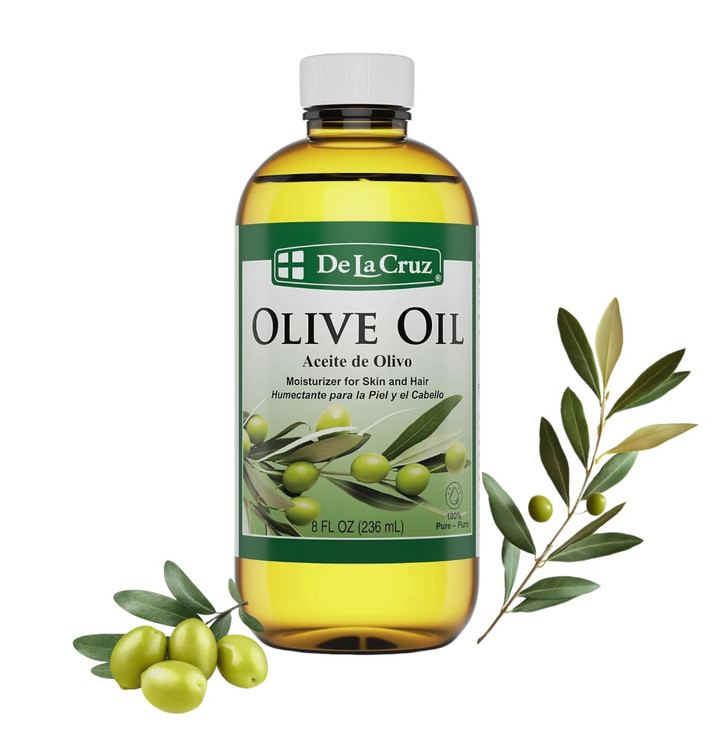 De La Cruz Pure Olive Oil Natural Expeller Pressed Olive Oil for Hair and Skin Lightweight Body Oil for Dry Skin 8 Fl Oz
