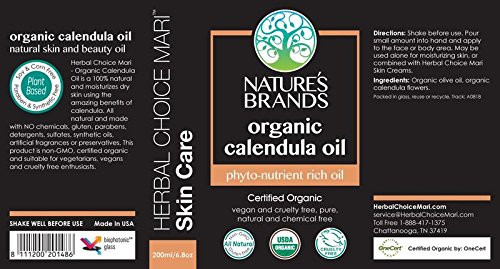Natures Brands Organic Calendula Carrier Oil by Herbal Choice Mari 34 Fl Oz Glass Bottle No Toxic Synthetic Chemicals