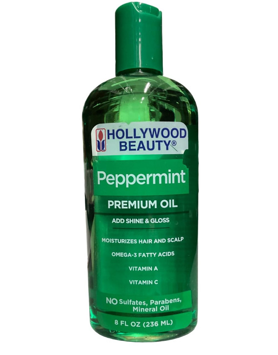 Hollywood Beauty Peppermint Hair Oil 8oz Bottle Conditions both hair and skin Natural Treatment that Dries Itchy Scalps