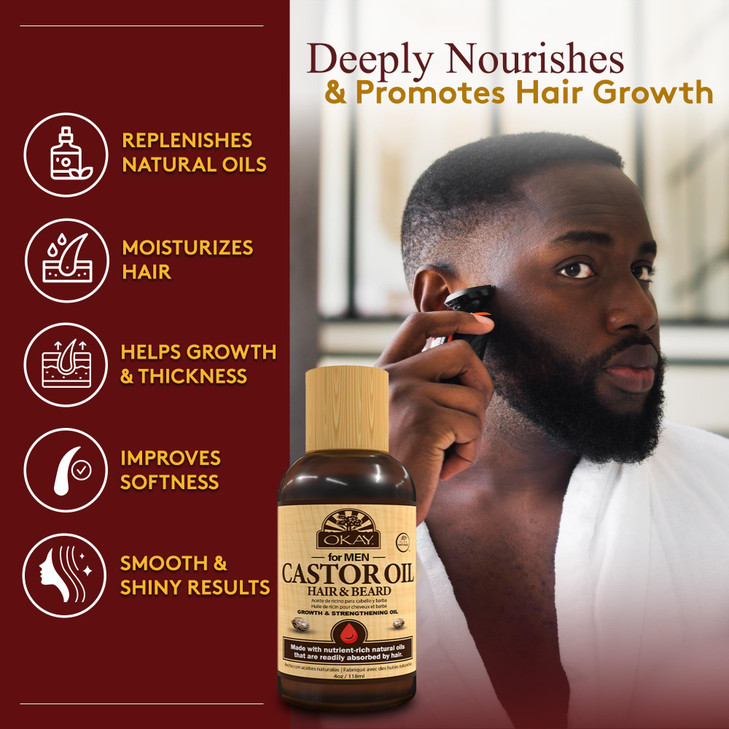 OKAY | Men's Castor Oil Beard and Hair Growth Oil | For All Hair Types & Textures | Stimulates Hair Growth | Readily Absorbed | Free of Silicone & Pa online at globaldelivered