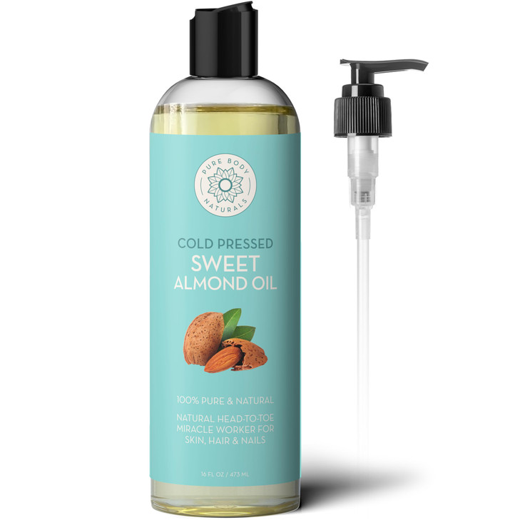 Pure Body Naturals Sweet Almond Oil for Hair and Skin 100 Pure and Cold Pressed Hexane Free Skin Moisturizer Nails Thera