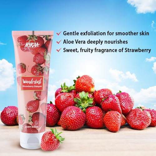 Nykaa Naturals Wanderlust Body Scrub Nourishes Dull Skin Buff Dead Skin for Smooth Results Aloe Vera Infused Strawberry