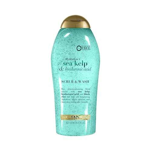 OGX Hydration Sea Kelp Hyaluronic Acid SulfateFree Lightly Moisturizing Body Scrub with Black Rice Gentle Exfoliating Da