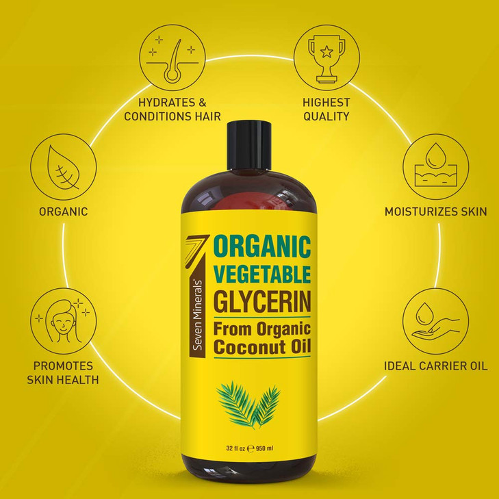 Seven Minerals Organic Vegetable Glycerin Big 32 fl oz Bottle No Palm Oil Made with Organic Coconut Oil Therapeutical Gr