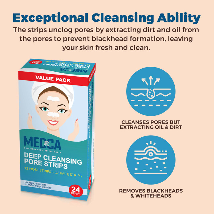 MEDca Deep Cleansing Blackhead Pore Strips Pack of 24 Peel Off Blackhead Remover and Pore Unclogging Strips for Nose and