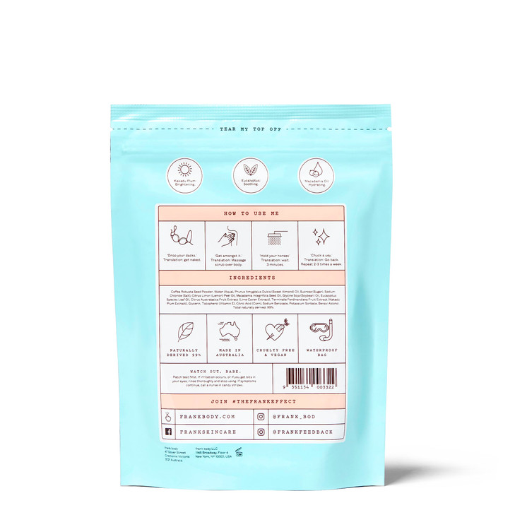 Frank Body ABeauty Scrub Natural Vegan Cruelty Free Exfoliating Body Scrub Brightens Hydrates and Nourishes with Macadam