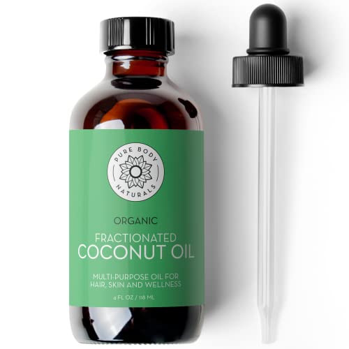 Pure Body Naturals Organic Fractionated Coconut Oil for Skin and Hair 4 fl oz Liquid Carrier Oil for Diluting Essential