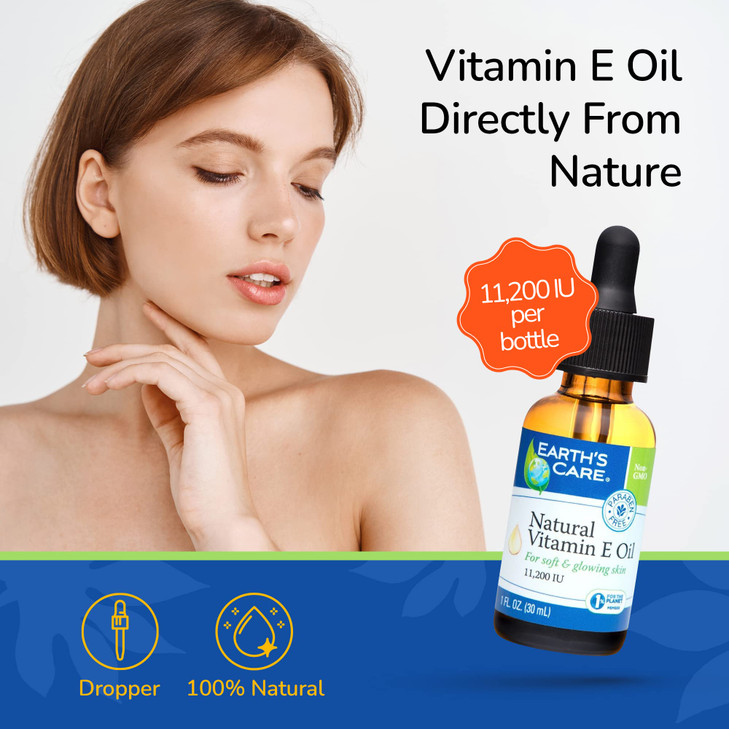 Earths Care Natural Vitamin E Oil 100 Natural Vitamin E Oil for Skin and Hair 1 Fl OZ