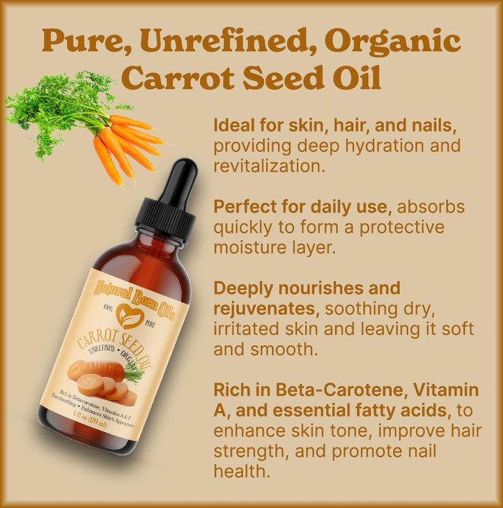 Natural Born Oils Carrot Seed Oil 8oz Organic ColdPressed High in Carotene Skin Elasticity Enhancer Hair Strengthener