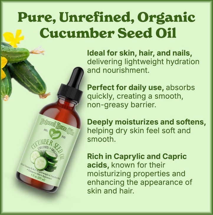 8oz Cucumber Seed Oil 100 Pure and Natural Coldpressed Unrefined Moisturizer for Skin and Hair Includes Pump Flip Cap