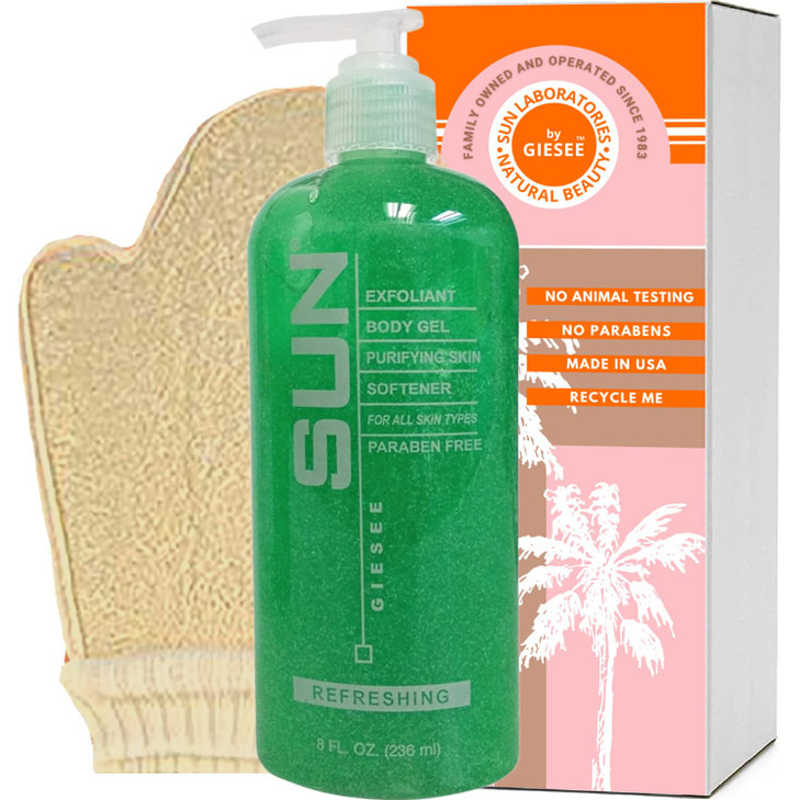 Sun Labs Unscented Exfoliating Body Scrub With Loofah Sponge Mitt for Soft Skin 8 fl oz Bottle