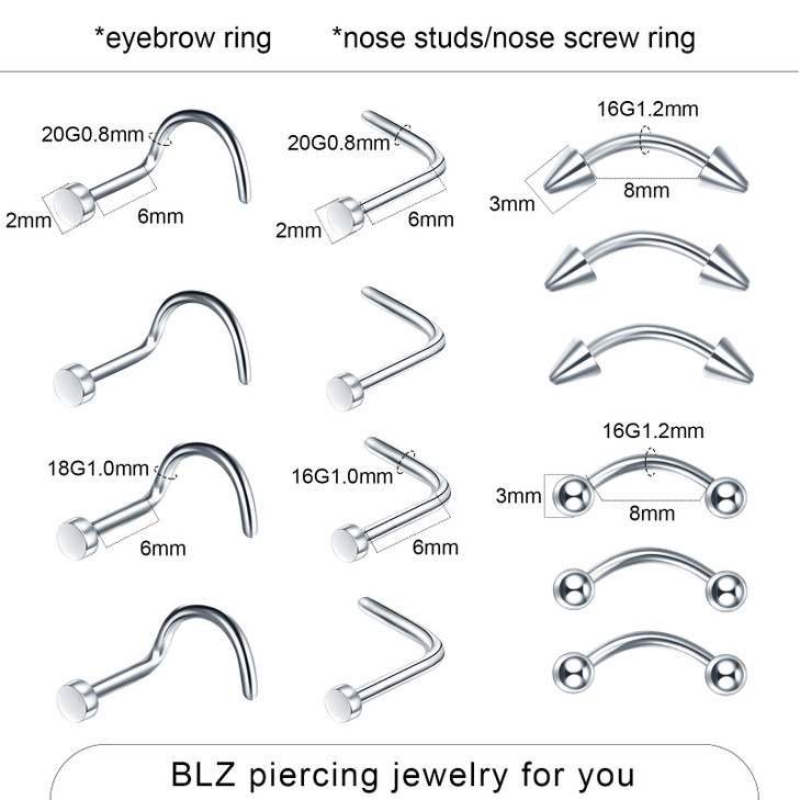 BLZ 90PCS Piercing Kit Ear Nose Belly Eyebrow Piercing Needles 20G 18G 16G 14G 12G Stainless Steel Piercing Kit Piercing