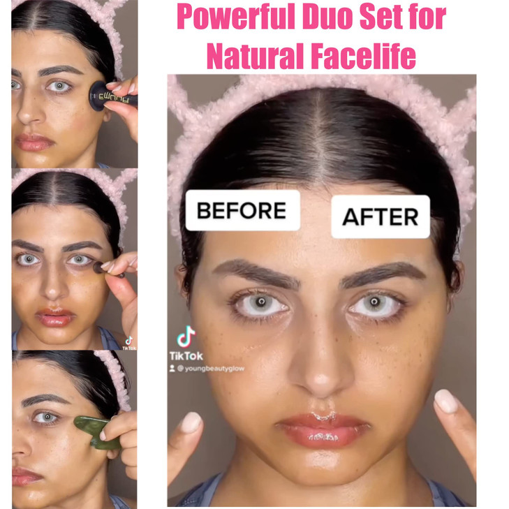 Emuya Gua Sha Facial Cupping Set for Face and Neck Guasha Facial Tools Face Cupping Set for Anti Aging Real Jade Gua Sha