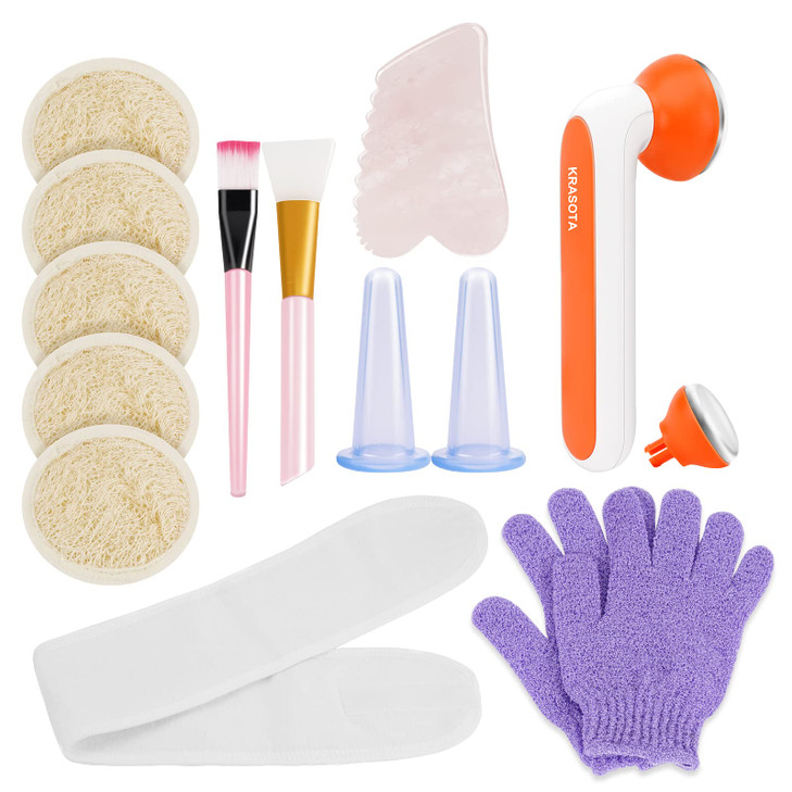 Facial massage Tools Set Skin Care Kit Ice Roller Face Gua Sha Facial Tool Exfoliating Loofah Sponge Pads Face Massaging