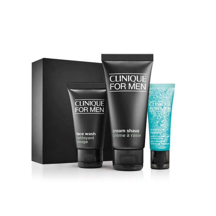 Clinique For Men Starter Kit Gift Set For Daily Intense Hydration Face Wash Cream Shave Maximum Hydrator Activated Water