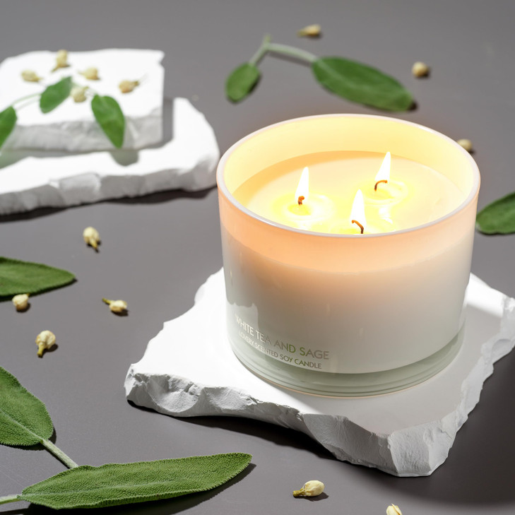 Luxury White Tea Sage Scented Candles Large Soy Candles 3 Wick Aromatherapy Candle Wedding Gift Birthday Gifts for Women