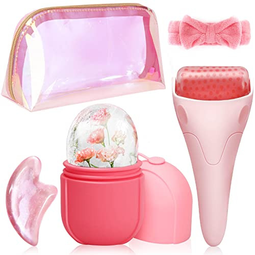 WEEGEEKS 5Piece Ice Facial Kit Roller Mold with Gua Sha SPA Headband Clutch Bag Puffiness Reduction Skincare Routine Ess