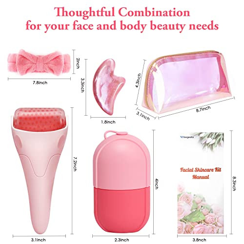 WEEGEEKS 5Piece Ice Facial Kit Roller Mold with Gua Sha SPA Headband Clutch Bag Puffiness Reduction Skincare Routine Ess