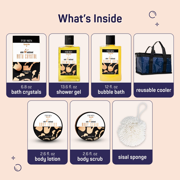 SpaLife Luxury Spa Skincare Sandalwood Gift Set for Men Mens Body Wash Gifts Mens Gift Set for Bath and Body Gifts for M