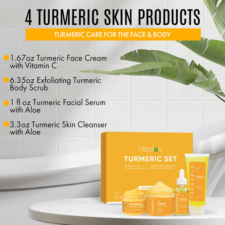 Healov Turmeric Skincare Set Turmeric Skin Care Products Brightening Acne Turmeric Skin Care Kit Turmeric Skin Care Set