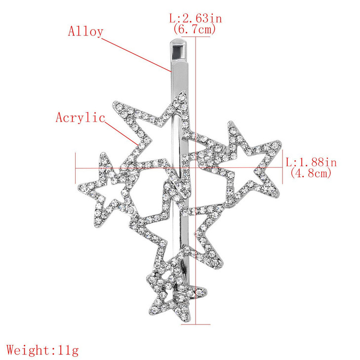 2Pcs Woman Silver Star Shape Shining Rhinestone Crystal Hairpin Hair Clip Metal Alloy Barrettes Hair Accessories for Party Wedding online at globaldelivered