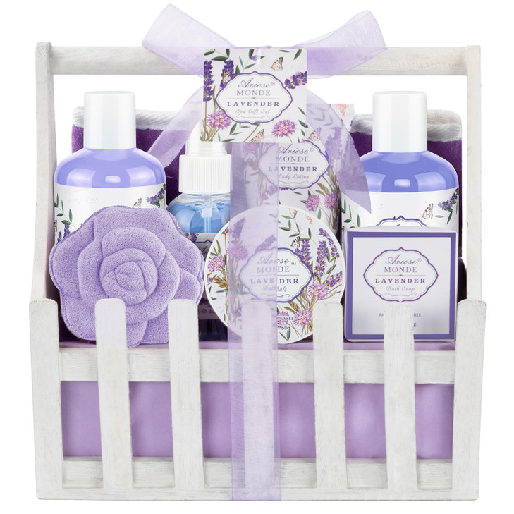 Gift Baskets for Women Lavender Gift Sets for Women Self Care Spa Gift Basket Includes Body Lotion Shower Gel Bubble Bat