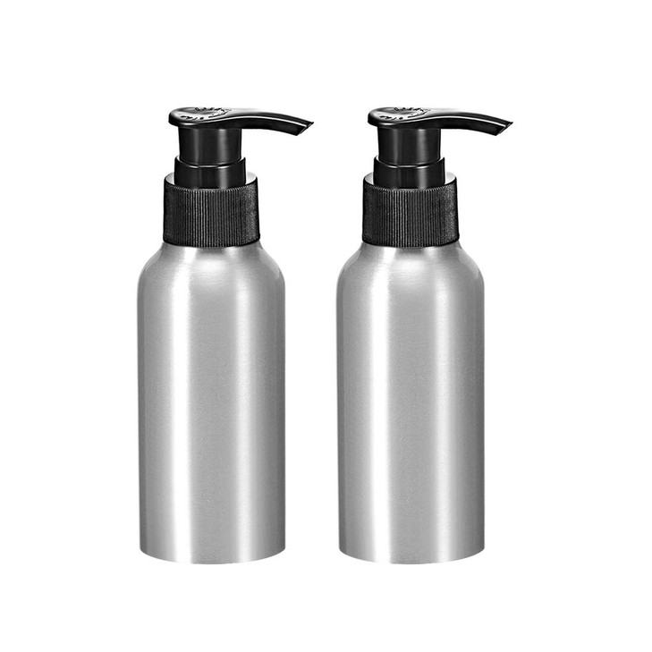 uxcell 4oz/120ml Aluminium Pump Bottle with Black Pump Cap,Empty Refillable Container Travel Bottle for Kitchen and Bathroom 2pcs