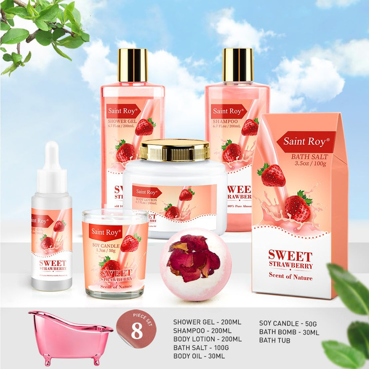 Spa Kit for Women Bath Body Gift Set Luxury Home Spa Bath Gift Basket Strawberry Scented Bath Set Christmas Gifts for Wo