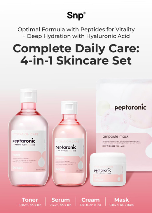 Snp 6 Peptides 5 Hyaluronic Acid Skincare Set 4in1 Kit of Toner Serum Cream Sheet Masks Moisturizing Firming Hydrating K