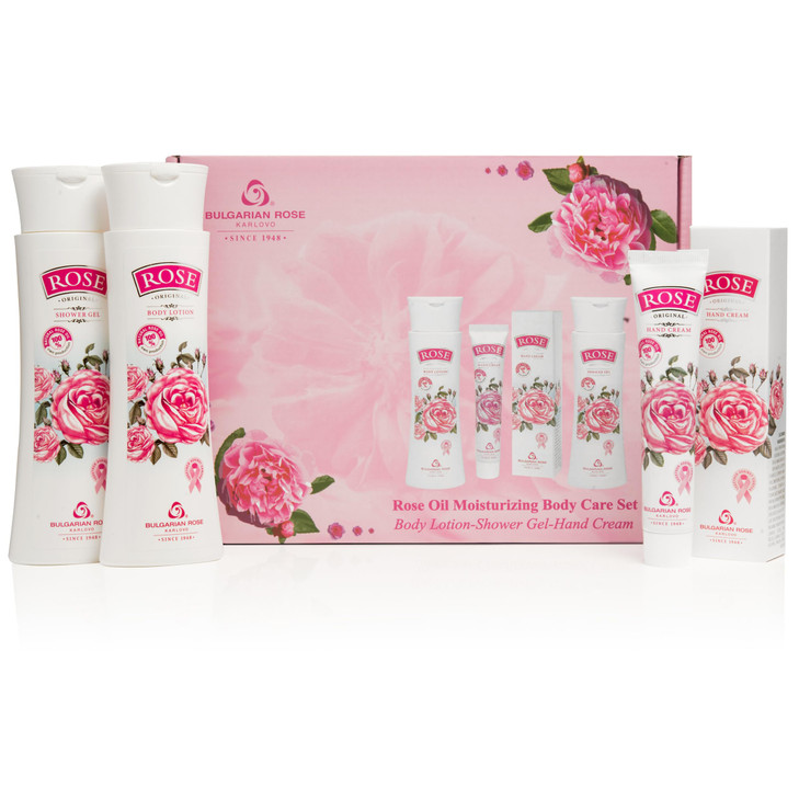 Bulgarian Rose Oil Moisturizing Body Care 3 Piece Gift Set Natural Rose Body Lotion for Soft and Smooth Skin Moisturizin